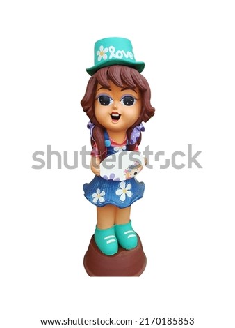 colorful girl doll sculpture on white background