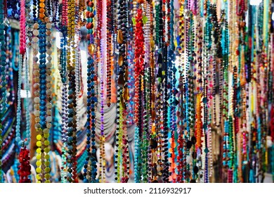 Colorful Glass Beads On The Bazaar Or Market