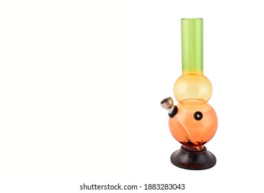 Colorful Glass Bong Isolated On White Background With Cutout, Bong For Smoking Weed Or Marijuana