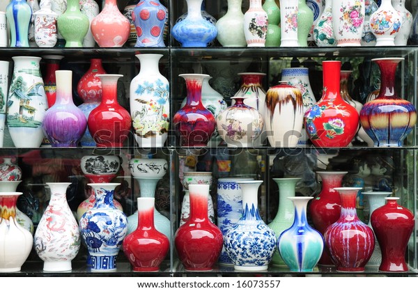 Colorful Glazed Chinese Ceramic Vases Various Stock Photo Edit