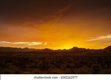 Colorful Golden Sunset Over Nevada Desert