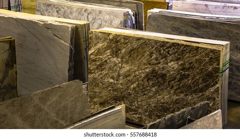 Colorful Granite And Marble Slabs For Sale In Store Show Room.