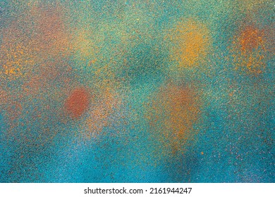 Colorful green, teal, blue, mint, orange urban wall texture. Modern pattern for wallpaper design. Creative modern advertising mockups urban city background. Minimal spray painted style poster backdrop - Shutterstock ID 2161944247