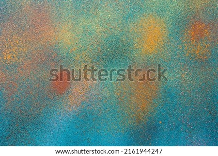 Colorful green, teal, blue, mint, orange urban wall texture. Modern pattern for wallpaper design. Creative modern advertising mockups urban city background. Minimal spray painted style poster backdrop