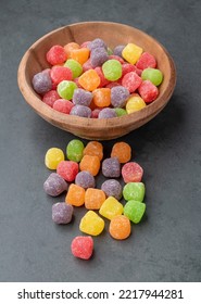 Colorful Gum Drop Candies Over Stone Background.