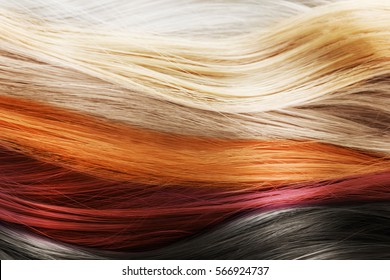 Colorful Hair Background. Hairstyles And Care Concept