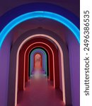 Colorful hallway in Ice Cream Museum in New York City. Rainbow colours.