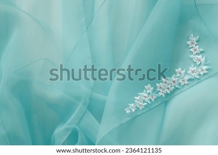 The colorful Hanbok, Korean traditional silk dress for women. Holiday greeting concept with copy space. Soft focus. Top view. 
