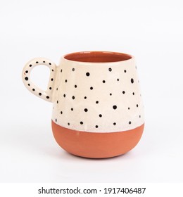 Colorful Handmade Ceramic Coffee Cup On White