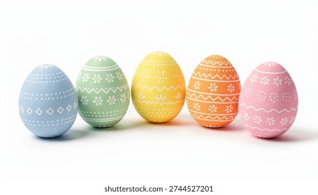 Colorful Handmade Easter Eggs Isolated on White Background