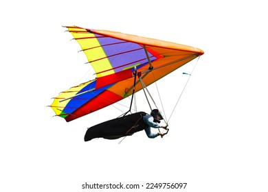 Colorful hang glider wing isolated on white. Extreme sport adventure