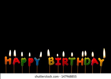 Colorful Happy Birthday Candles On Black Background