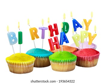 Colorful Happy Birthday Cupcakes Candles On Stock Photo 193654322 ...