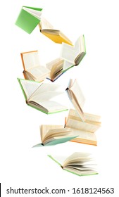 Colorful hardcover books flying on white background - Shutterstock ID 1618124563