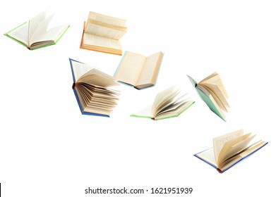 Colorful hardcover books flying on white background - Shutterstock ID 1621951939