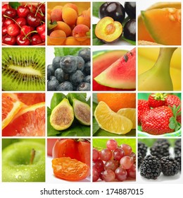 Colorful healthy fruit collage 