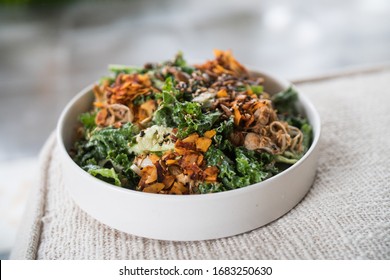 Colorful Healthy Whole Foods Plant Based Bowl With Kale And Coconut