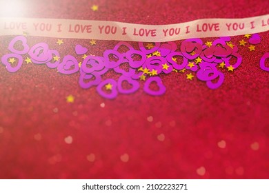 colorful hearts confetti on a pinck background 14 february concept - Shutterstock ID 2102223271