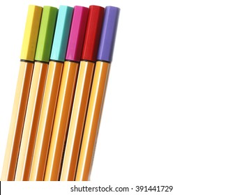 Colorful Of Highlight Pen Fine Liner On White Background