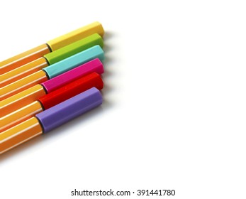 Colorful Of Highlight Pen Fine Liner On White Background