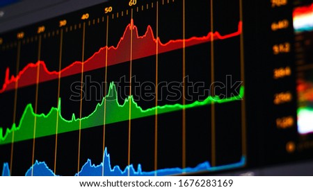 colorful histograms on black background.color grading tools ,colorist.