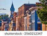 Colorful Historic Buildings and Clock Tower in Cincinnati Street View