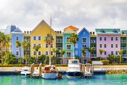 Colorful Homes Of Nassau Coastline, Bahamas.