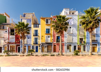 Colorful Homes In Seaside Villa Of Villajoyosa In Southern Spain