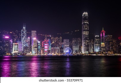 Colorful Hong Kong Skyline At Night