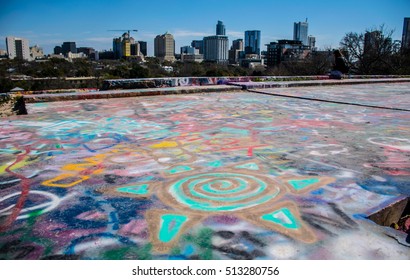 Colorful Hope Outdoor Area In Downtown Austin Texas Art Projects Skyline Cityscape In The Background On A Sunny Clear Blue Sky Day