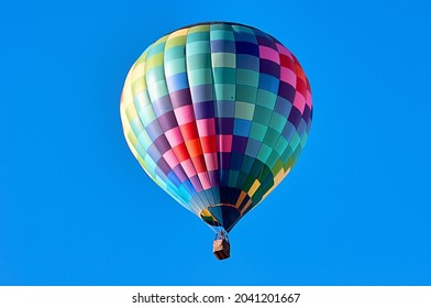 Colorful Hot Air Balloon Flying At A Festival Above Albuquerque NM