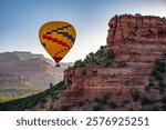 Colorful Hot air balloon in Sedona Arizona Red Rock Mountain Scenic Dawn Sunrise Valley