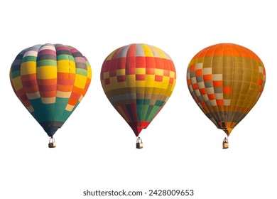 colorful hot air balloons isolated on white background, clipping path conept.