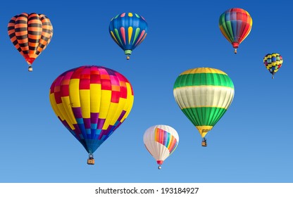 Colorful Hot Air Balloons Over Blue Sky. Albuquerque Balloon Festival.