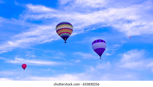 Colorful Hot Air Baloons Flying In A Summer Afternoon