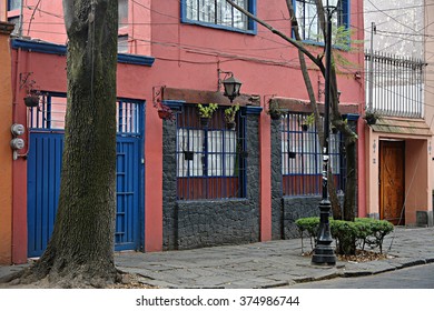 A Colorful House In The Coyoacan Neighborhood In Mexico City.

