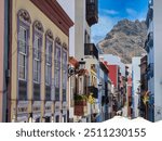 Colorful houses with balconies in Santa Cruz de La Palma, Canary Islands, Spain