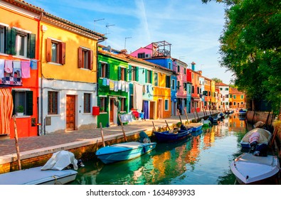 Colorful houses in Burano island near Venice, Italy. 
