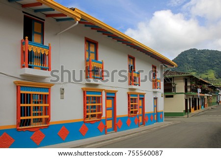 Colorful houses in colonial city Jardin, Antoquia, Colombia, South America