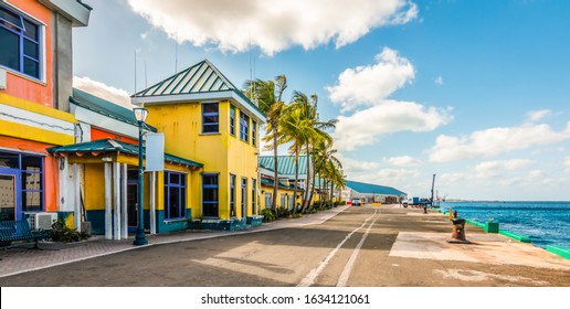 Colorful houses at the cruise terminal and port of Nassau, Bahamas.