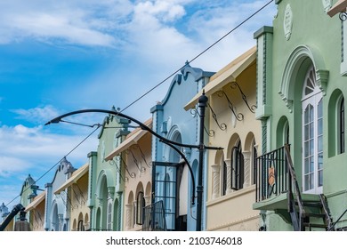 Colorful Houses At New Regent Street In Christchurch, New Zealand