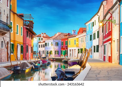 Colorful houses at night in Burano, Venice Italy. - Powered by Shutterstock