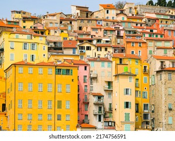 Colorful houses in old part of Menton, French Riviera, France. tourist attraction, travel guide and sights of city breaks. travelling, landmarks, postcard, on road trip panoramic banner - Shutterstock ID 2174756591
