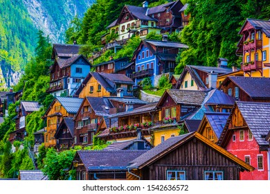Colorful houses on austrian alps village - Shutterstock ID 1542636572