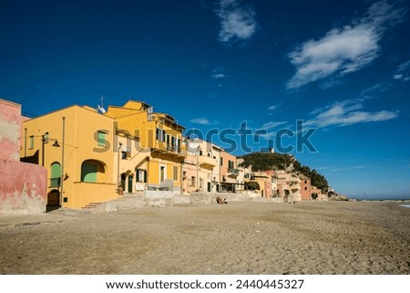Colorful houses on the beach, Varigotti, Finale Ligure, Riviera di Ponente, Liguria, Italy
