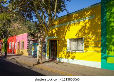 Colorful Houses In Santiago City Street, Chile