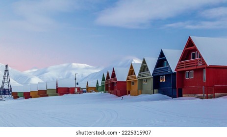 The colorful houses of the town of Longyearbyen, the largest settlement and administrative center of Svalbard, Norway