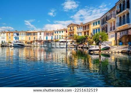 Colorful houses in waterside town Port Grimaud, known as 