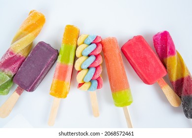 colorful ice cream popsicles isolated on white backrgound