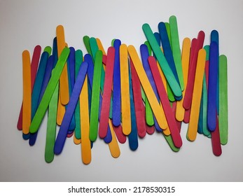 Colorful Ice Cream Sticks From Pine Or Albasia Trees. School Craft Supplies And Materials, Children's Educational Toys From Recycled Colored Ice Cream Sticks.